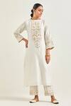 Shop_Anantaa By Roohi_Off White Silk, Chanderi Sequins, Embroidery, Gota Patti Boat Flower Kurta Set _Online_at_Aza_Fashions