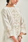 Shop_Anantaa By Roohi_Off White Silk, Chanderi Sequins, Embroidery, Gota Patti Boat Flower Kurta Set 