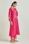 Anantaa By Roohi_Fuchsia , , Scattered Floral Kurta And Pant Set _at_Aza_Fashions