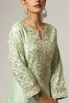 Shop_Anantaa By Roohi_Green Silk, Chanderi Embroidery Split V-neck Notched Kurta Pant Set _Online_at_Aza_Fashions