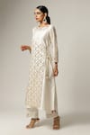 Anantaa by Roohi_Off White Silk Chanderi Embroidered Floral Round Overlap Kurta Pant Set _Online_at_Aza_Fashions