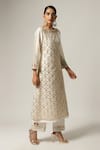 Buy_Anantaa by Roohi_Off White Silk Chanderi Embroidered Floral Round Overlap Kurta Pant Set _Online_at_Aza_Fashions