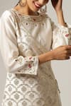 Anantaa by Roohi_Off White Silk Chanderi Embroidered Floral Round Overlap Kurta Pant Set _at_Aza_Fashions