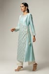 Anantaa By Roohi_Blue Silk, Chanderi Embroidery Round Neck Overlap Kurta Set _Online_at_Aza_Fashions