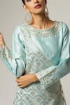 Anantaa By Roohi_Blue Silk, Chanderi Embroidery Round Neck Overlap Kurta Set _at_Aza_Fashions