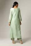 Shop_Anantaa By Roohi_Green Silk, Chanderi Embroidery Round Neck Overlap Kurta Pant Set _at_Aza_Fashions