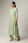 Anantaa By Roohi_Green Silk, Chanderi Embroidery Round Neck Overlap Kurta Pant Set _Online_at_Aza_Fashions