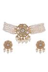 Buy_Riana Jewellery_White Stones, Pearls Mandala Pattern Embellished Necklace Set _at_Aza_Fashions