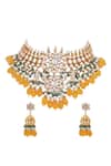 Shop_Riana Jewellery_Yellow Pearls, Beads, Stones Floral Jadtar Necklace Set _at_Aza_Fashions