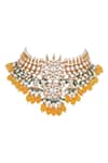 Buy_Riana Jewellery_Yellow Pearls, Beads, Stones Floral Jadtar Necklace Set _Online_at_Aza_Fashions