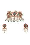 Buy_Riana Jewellery_White Beads, Pearls, Stones Floral Jadtar Necklace Set _at_Aza_Fashions