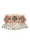Shop_Riana Jewellery_White Beads, Pearls, Stones Floral Jadtar Necklace Set _at_Aza_Fashions