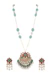 Buy_Riana Jewellery_Green Beads, Pearls, Stones Floral Jadtar Necklace Set _at_Aza_Fashions