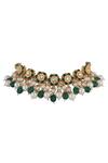 Shop_Riana Jewellery_Emerald Green Pearls, Beads, Stones Floral Cut Work Necklace Set _at_Aza_Fashions