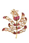 Buy_Riana Jewellery_Pink Embellished Leaf Pattern Brooch _at_Aza_Fashions