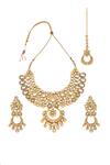 Shop_Minaki_Gold Plated Beads, Diamonds Kundan Pendant Necklace Set _at_Aza_Fashions