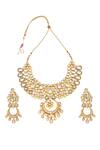 Minaki_Gold Plated Beads, Diamonds Kundan Pendant Necklace Set _Online_at_Aza_Fashions