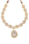 Minaki_Gold Plated Piping, Diamonds Kundan Polki Long Pendant Necklace Set _Online_at_Aza_Fashions