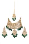 Shop_Minaki_Green Beads, Diamonds Kundan Embellished Necklace Set _at_Aza_Fashions