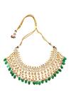 Minaki_Green Pearls, Beads Kundan Necklace Set _Online_at_Aza_Fashions