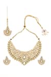 Shop_Minaki_Green Diamonds, Stones Kundan Geometric Necklace Set _at_Aza_Fashions