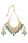 Shop_Minaki_Green Stones, Beads, Gota Patti Gold Plated Kundan Necklace Set _at_Aza_Fashions