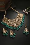 Buy_MINAKI_Green Beads, Diamonds Kundan Embellished Necklace Set _at_Aza_Fashions