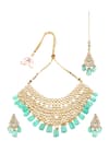 Shop_MINAKI_Green Beads, Diamonds Kundan Embellished Necklace Set _at_Aza_Fashions