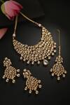 Buy_Minaki_Gold Plated Stones, Gota Patti, Diamonds Kundan Embellished Necklace Set _at_Aza_Fashions