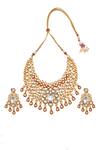Shop_Minaki_Red Stones, Diamonds Geometric Kundan Necklace Set _at_Aza_Fashions