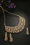 Buy_Minaki_Green Diamonds, Stones Kundan Meenakari Necklace Set _at_Aza_Fashions