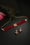 Buy_Minaki_Red Beads, Diamonds Kundan Layered Choker Set_at_Aza_Fashions