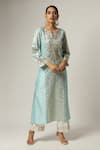 Buy_Anantaa by Roohi_Blue Silk Chanderi Embroidered Floral Notched Kurta Pant Set_at_Aza_Fashions