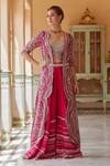 Shop_Osaa By Adarsh_Pink Organza Zardozi V Neck Embroidered Jacket And Palazzo Set _at_Aza_Fashions