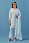 Buy_Sage Saga_Blue Cotton, Modal Embroidery, Lace Aqua Crochet Applique Kurta Palazzo Set _at_Aza_Fashions
