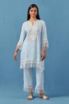 Sage Saga_Blue Cotton, Modal Embroidery, Lace Aqua Crochet Applique Kurta Palazzo Set _Online_at_Aza_Fashions