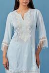 Shop_Sage Saga_Blue Cotton, Modal Embroidery, Lace Aqua Crochet Applique Kurta Palazzo Set _Online_at_Aza_Fashions