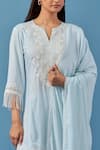 Buy_Sage Saga_Blue Cotton, Modal Embroidery, Lace Aqua Crochet Applique Kurta Palazzo Set 
