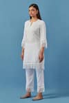 Buy_Sage Saga_White Cotton, Modal Embroidery, Lace Keyhole Crochet Applique Kurta Palazzo Set _Online_at_Aza_Fashions
