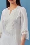 Sage Saga_White Cotton, Modal Embroidery, Lace Keyhole Crochet Applique Kurta Palazzo Set _at_Aza_Fashions