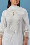 Buy_Sage Saga_White Cotton, Modal Embroidery, Lace Keyhole Crochet Applique Kurta Palazzo Set 