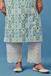 Buy_Sage Saga_Blue Lace, Linen Embroidery V-neck Floral Schiffli Kurta And Palazzo Set _Online_at_Aza_Fashions