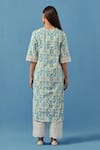 Shop_Sage Saga_Blue Lace, Linen Embroidery V-neck Floral Schiffli Kurta And Palazzo Set _at_Aza_Fashions