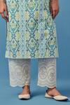 Shop_Sage Saga_Blue Muslin Embroidery V-neck Floral Print Kurta Palazzo Set _Online_at_Aza_Fashions