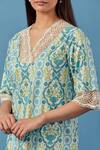 Sage Saga_Blue Muslin Embroidery V-neck Floral Print Kurta Palazzo Set _at_Aza_Fashions