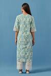 Shop_Sage Saga_Blue Muslin Embroidery V-neck Floral Print Kurta Palazzo Set _at_Aza_Fashions