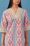 Shop_Sage Saga_Pink Lace, Cotton, Linen Embroidery V-neck Floral Schiffli Kurta And Palazzo Set _Online_at_Aza_Fashions