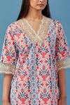 Sage Saga_Pink Muslin, Linen Embroidery V-neck Floral Schiffli Kurta Palazzo Set _at_Aza_Fashions