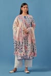 Buy Sage Saga Pink Muslin, Linen Embroidery Round Neck Floral Print Kurta Palazzo Set at Aza Fashions Buy_Sage Saga_Pink Muslin, Linen Embroidery Round Neck Floral Print Kurta Palazzo Set _at_Aza_Fashions