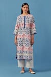 Sage Saga Pink Muslin, Linen Embroidery Round Neck Floral Print Kurta Palazzo Set Online at Aza Fashions Sage Saga_Pink Muslin, Linen Embroidery Round Neck Floral Print Kurta Palazzo Set _Online_at_Aza_Fashions